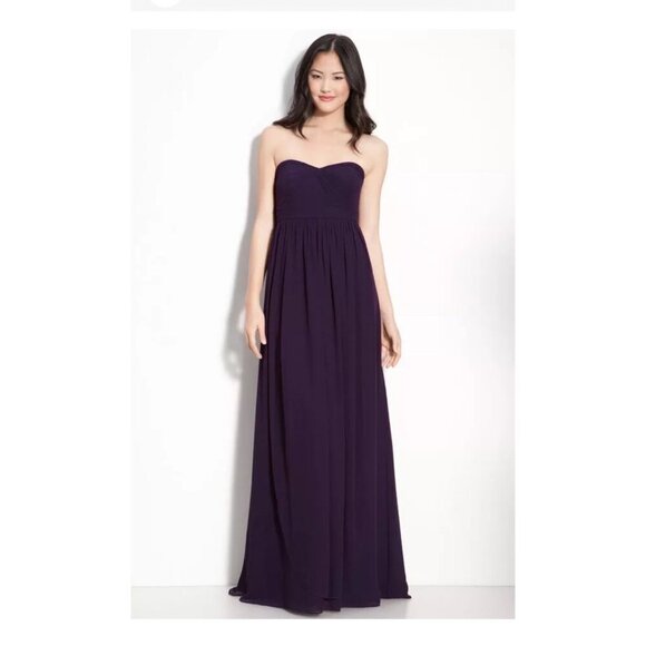 JENNY YOO Aidan Strapless Chiffon Plum Gown ONLY Size 4 - Picture 1 of 16